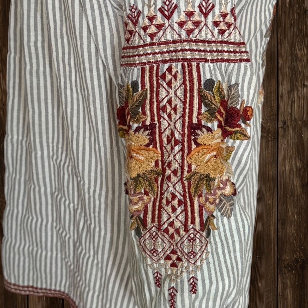 Johnny Was Embroidered Artemis Peasant Top Sz S 42" Bust Striped Art to Wear - Picture 5 of 12